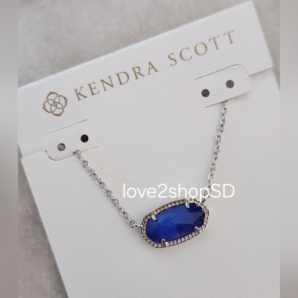Kendra Scott Cobalt Blue Cat's Eye Elisa necklace Rhodium Silver NWT
